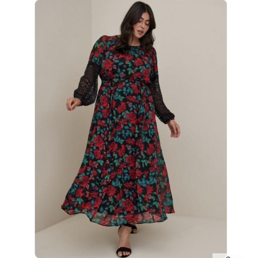 torrid • Maxi Peasant Dress - Chiffon Floral Black